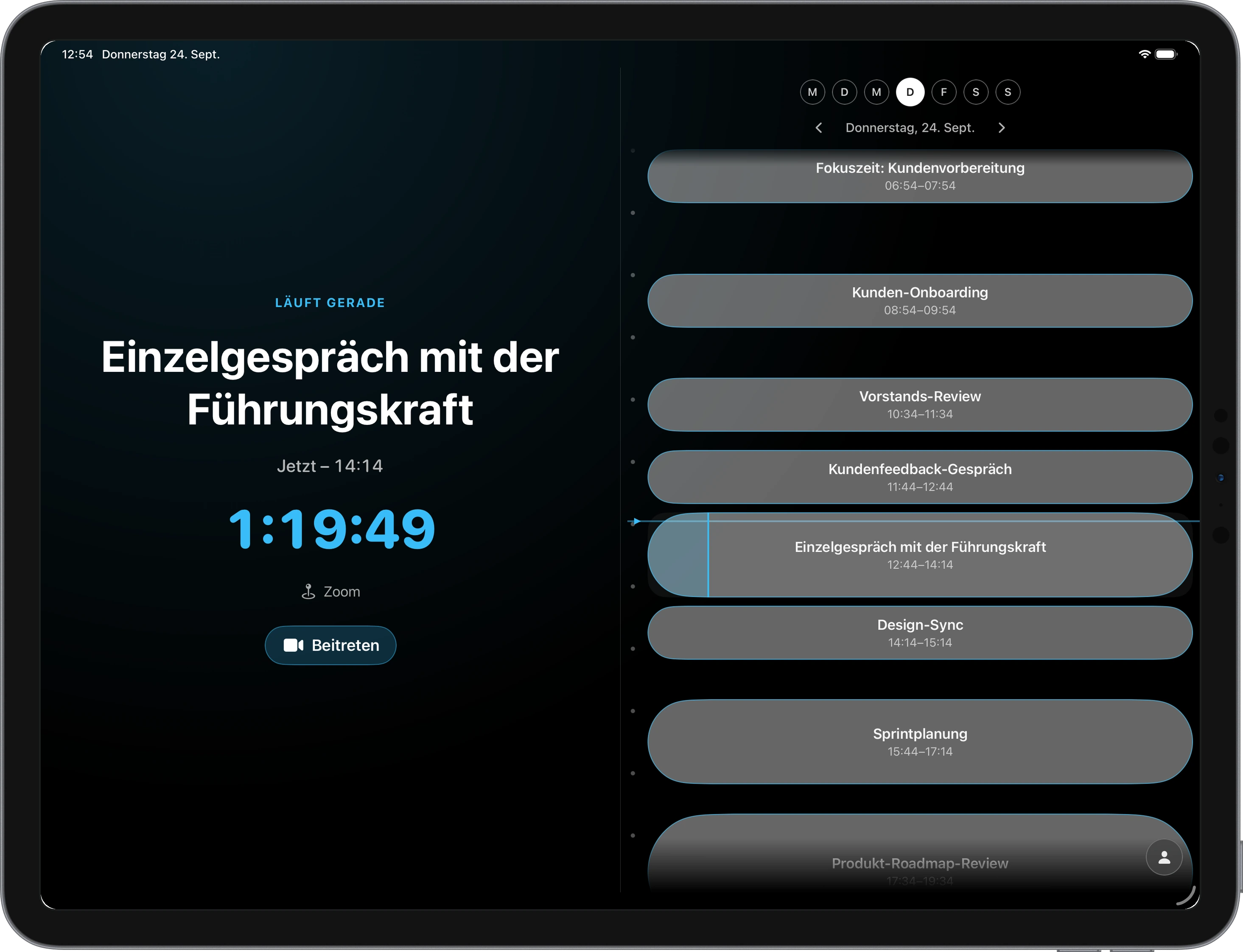 Ahem für iOS auf dem iPad mit angepasstem Layout