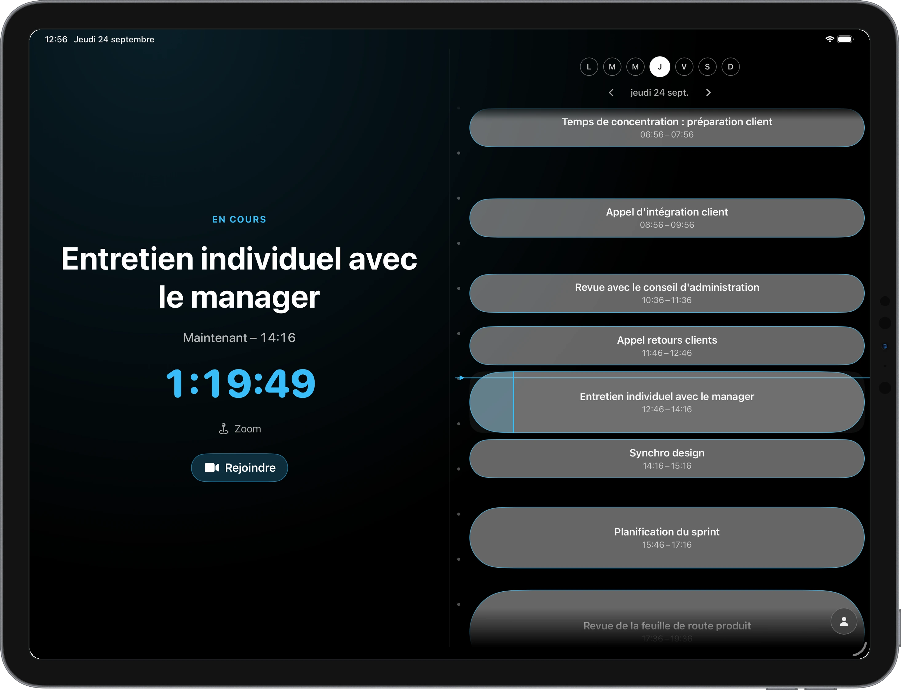 Ahem pour iOS sur iPad avec une présentation adaptée au grand écran