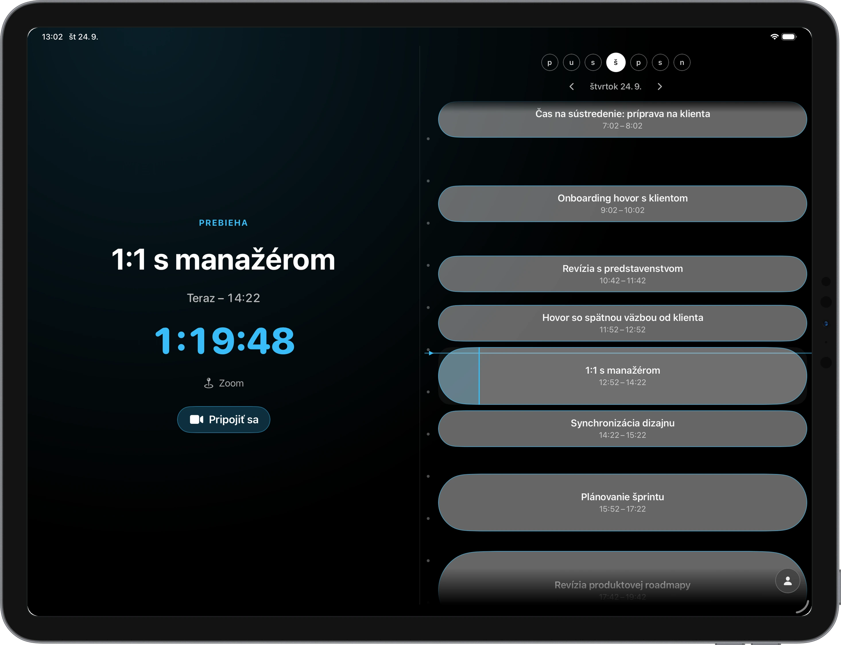 Ahem pre iOS na iPade s rozložením prispôsobeným väčšej obrazovke